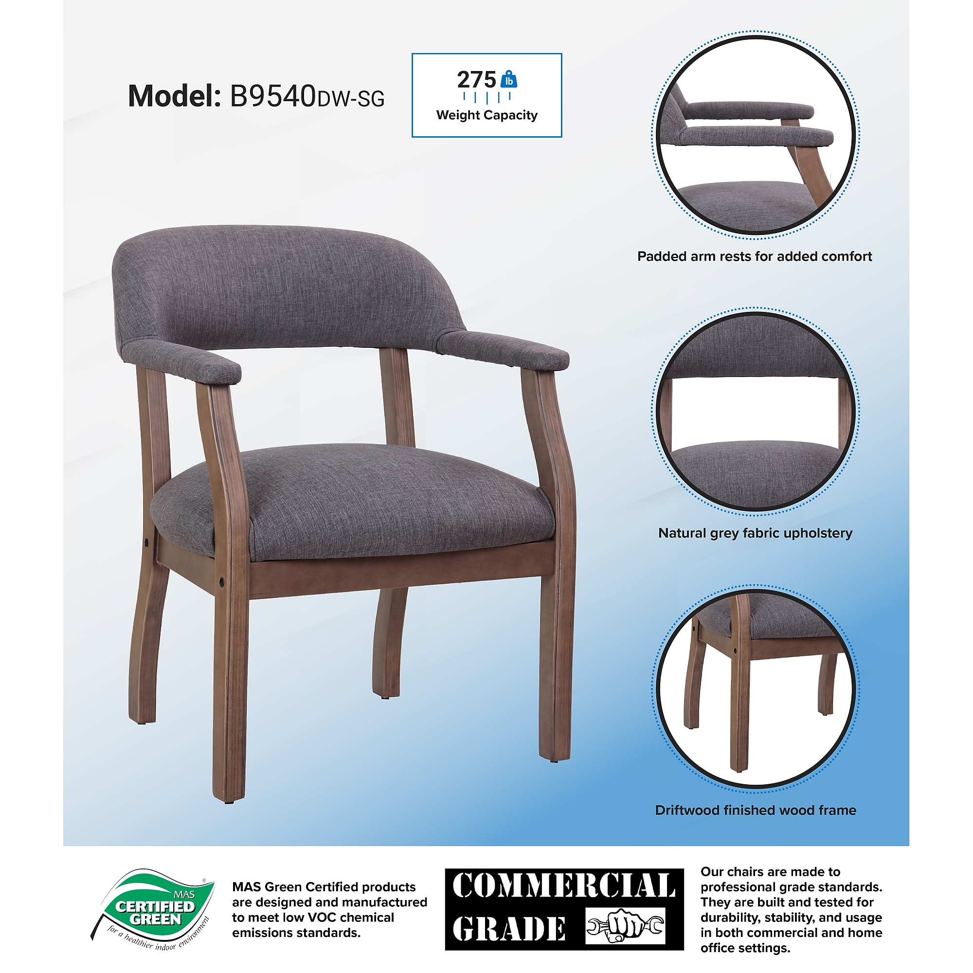 Boss Fabric Guest Chair, Slate Grey (B9540DW-SG) Sansujyuku sansujyuku.com