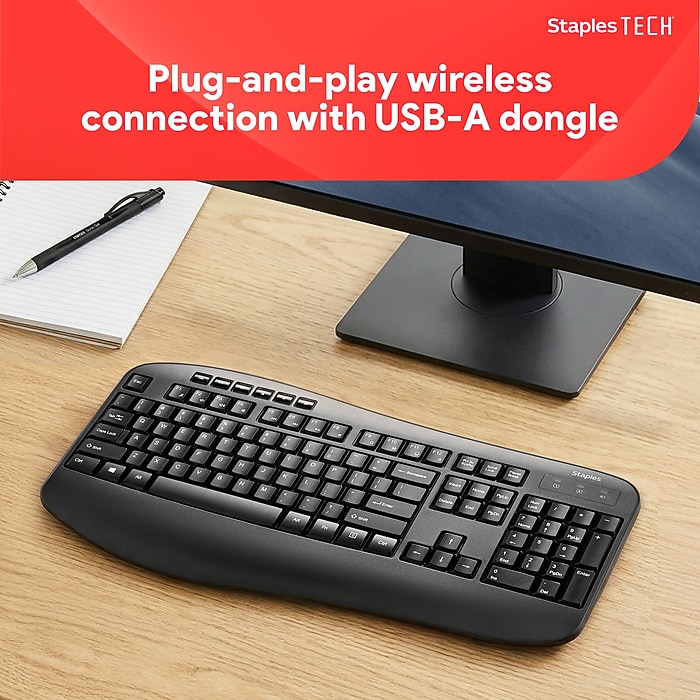 Staples TECH Wireless Comfort Keyboard, Black (ST62602) | Staples