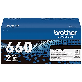 Brother TN660 Black Toner Cartridge, High Yield, Up to 2,600 Pages, 2/Pack (TN6602PK)