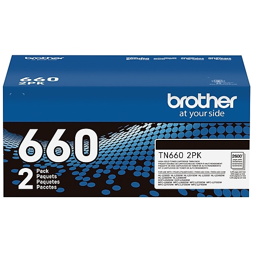 Brother TN660 Black Toner Cartridge, High Yield, 2/Pack Brother TN660 Black Toner Cartridge, High Yield, 2/Pack
