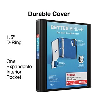 Staples Heavy Duty 1 1/2" 3-Ring Better Binder, D-Ring, Black (13394)