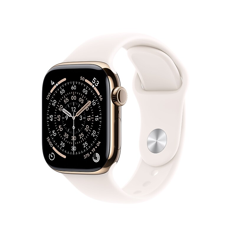 Apple Watch Series 11 GPS + Cellular Smartwatch, 42mm, Gold Titanium Case with Light Blush Sport Band, Medium/Large (MF8X4LW/A) image 1