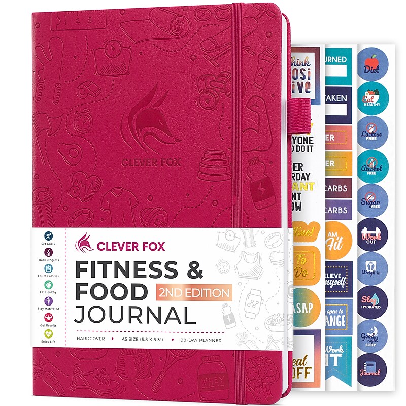 Clever Fox Fitness & Food Hardcover Guided Journal, Fuchsia (CF-FNFJ-FUCH) image 1