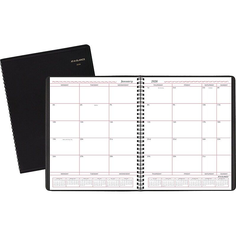 2026 AT-A-GLANCE 8" x 10" Calendar Year/Monthly Planner, Faux Leather Cover Black (70-130-05-26) image 1