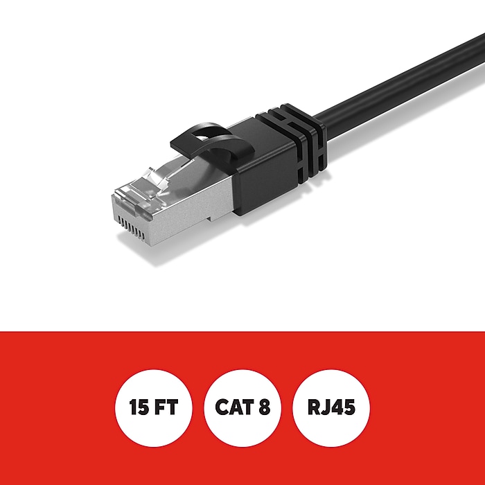 Staples TECH 15 ft. Cat-8 Ethernet Cable, Male to Male, Black