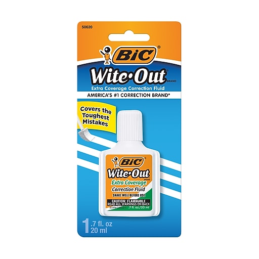 BIC WiteOut Extra Coverage Correction Fluid, 20 ml., White (50624