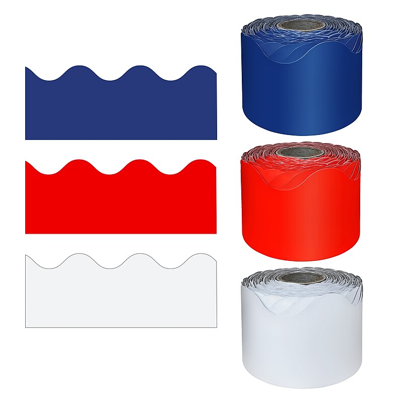 Carson Dellosa Education Rolled Scalloped Borders, 3" x 65', Patriotic, 3/pack (145430) image 1