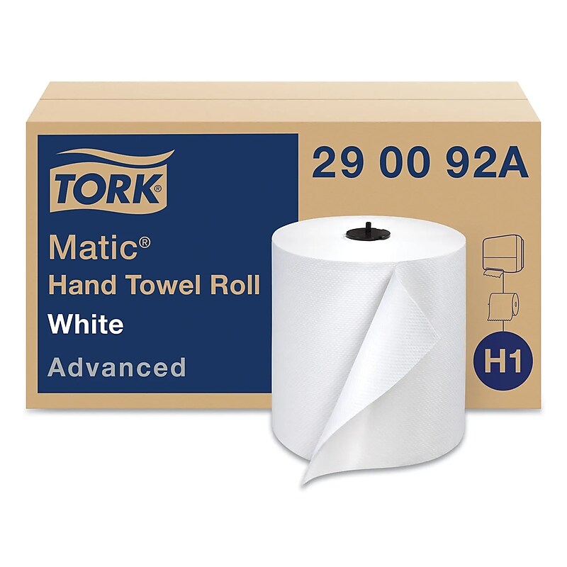 Tork Advanced Matic Hand Towel Roll, 2-Ply, 7.7" x 525 ft, White, 643/Roll, 6 Rolls/Carton image 1