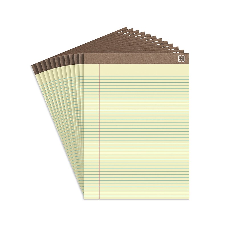 TRU RED™ Notepads, 8.5" x 11.75", Narrow Ruled, Canary, 50 Sheets/Pad, Dozen Pads/Pack (TR58186) image 1