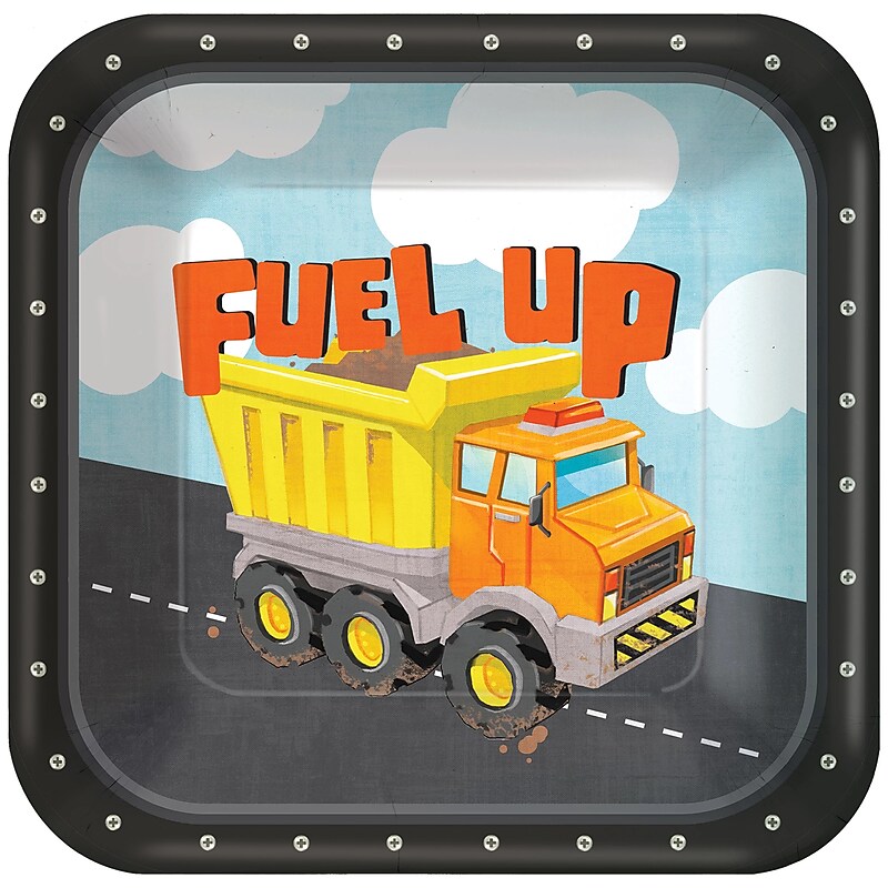 Party City Construction Party 7" Paper Plates, Multicolored, 8 Plates/Pack (AM547976) image 1