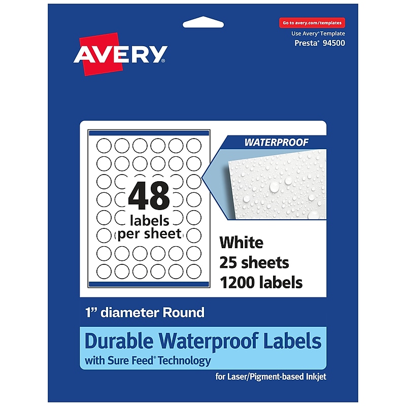 Avery Laser/Inkjet Round Multipurpose Labels, 1" Dia., 1,200 Labels/Pack  (94500) image 1