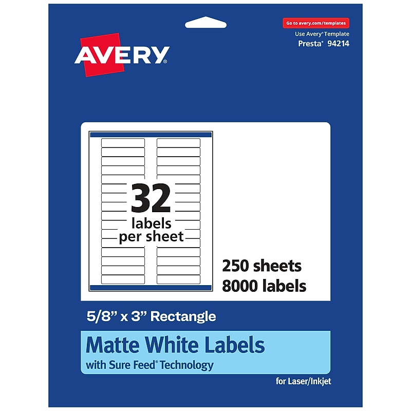 Avery Laser/Inkjet Multipurpose Labels, 3"  x 0.625", Matte White, 8000/Box (94214) image 1