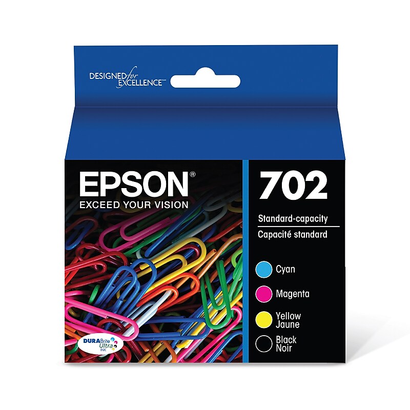 Epson T702 Black/Cyan/Magenta/Yellow Standard Yield Ink Cartridge, 4/Pack (T702120-BCS) image 1
