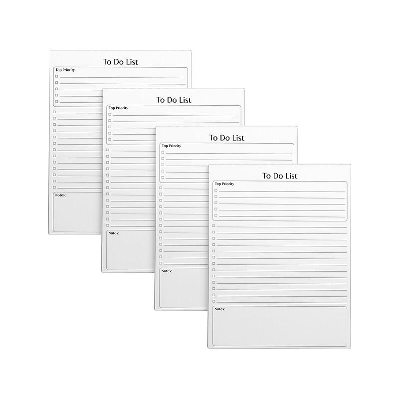 Better Office To-Do List Notepad, 8.5" x 11", Ruled, White, 50 Sheets/Pad, 4 Pads/Pack (25833-4PK) image 1