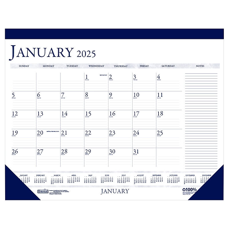 2025 House of Doolittle 18.5" x 13" Monthly Desk Pad Calendar, White/Blue (1646-25) image 1
