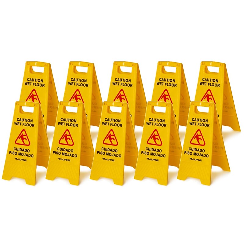 Alpine Industries 24 in. A-Frame Multilingual Caution Safety Wet Floor Sign, Yellow, 10 Pack (ALP499-10) image 1