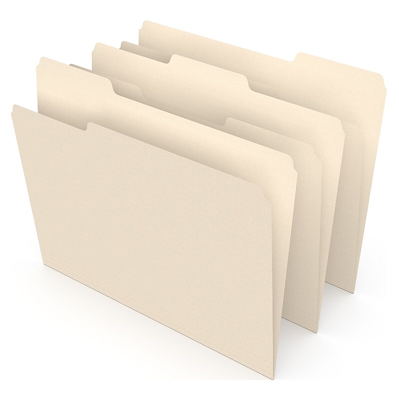 Staples 30% Recycled File Folder, 1/3-Cut Tab, Letter Size, Manila, 500/Carton (ST56675CT) image 1