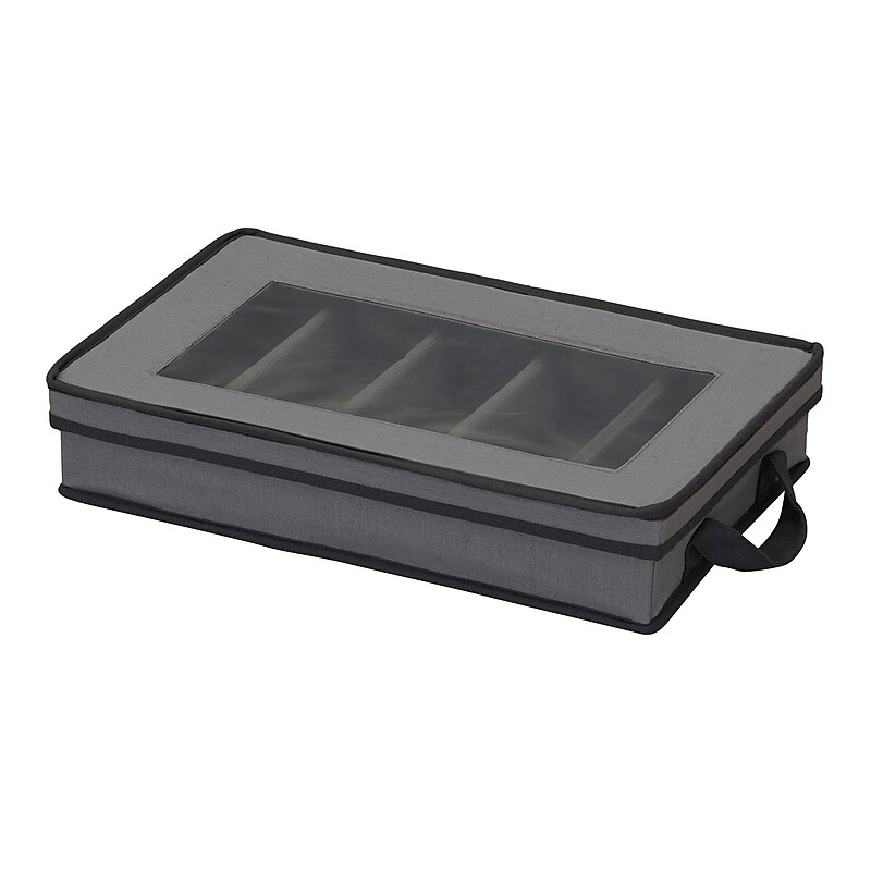 Household Essentials 10.96 Quart Dinnerware Storage Box with Lid, Fabric, Gray (52546-1) image 1