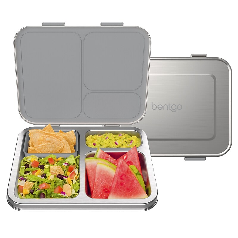 Bentgo Kids Leak-Resistant Lunch Box, 3-Compartment, Silver (BGOSTL-S) image 1