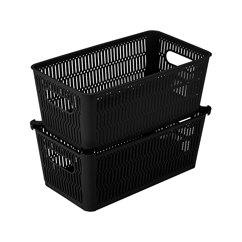 Simplify Slide to Stack Storage Tote, Plastic, Black, 2/Pack (25934-BLACK-ST) image 1