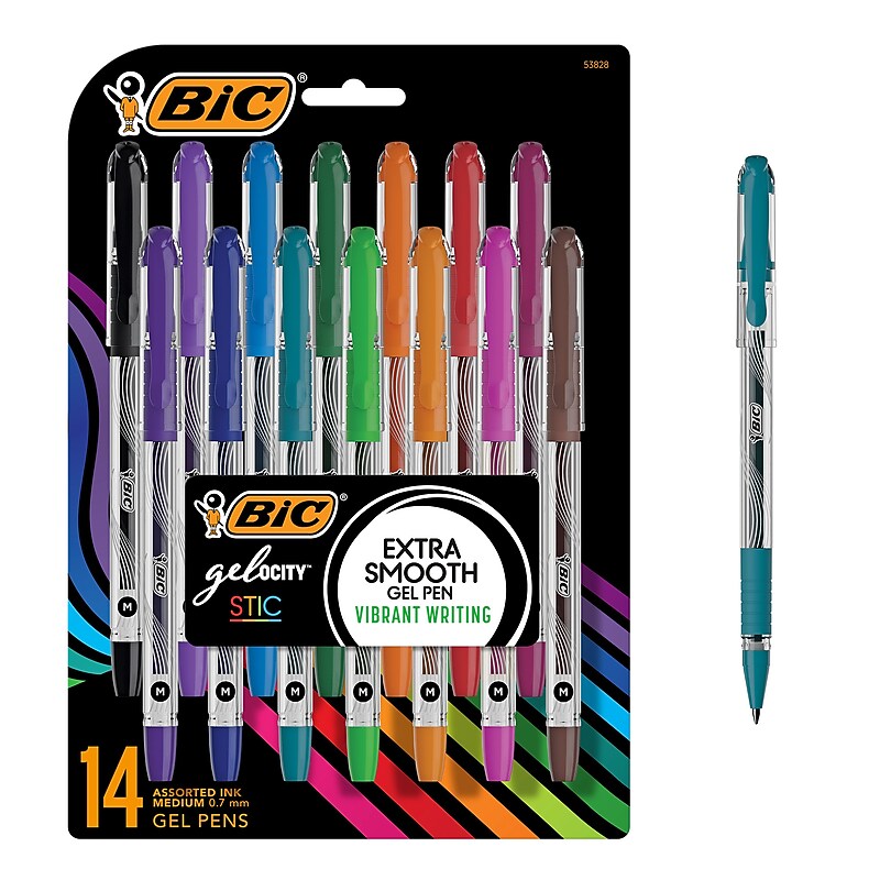 BIC Gel-ocity Stic Gel Pens, Medium Point, 0.7 mm, Assorted Colors, 14/Pack (RGSMP14-AST) image 1