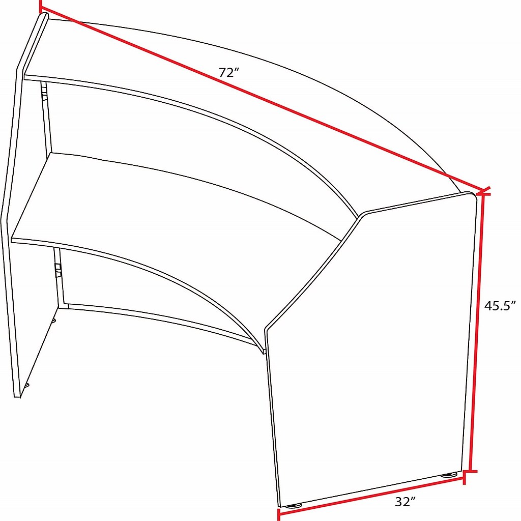 layout diagram with measurements 72 inches wide, 45.5 inches tall, 32 inches depth