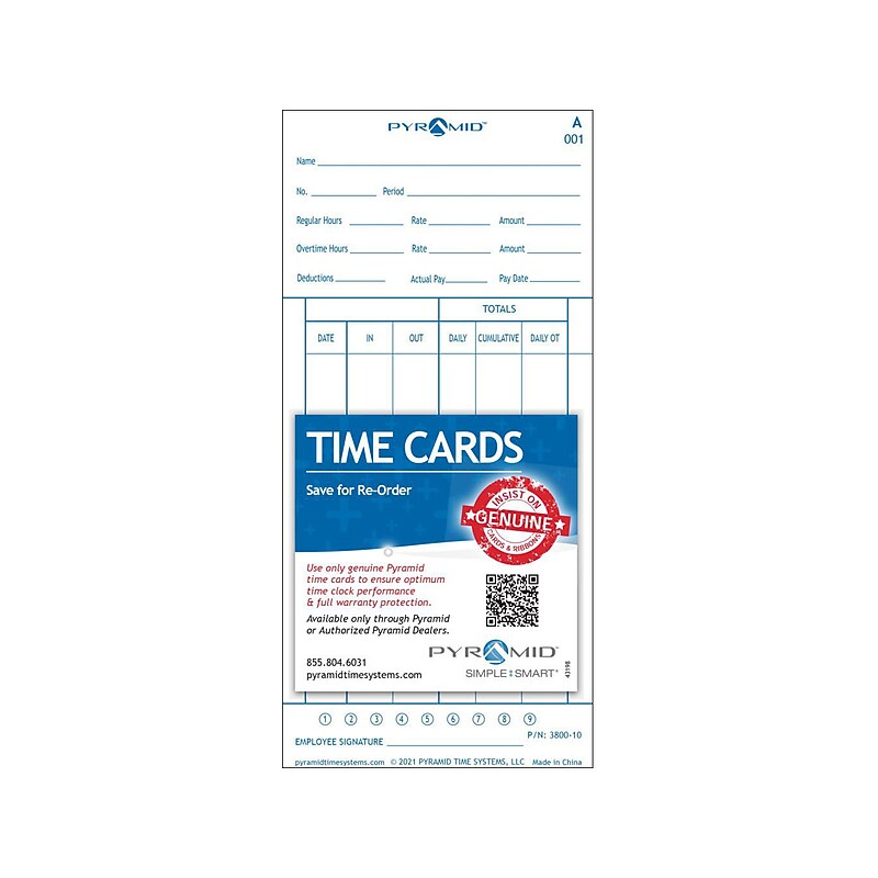 Pyramid Time Cards for 3800 Time Clock, 100/Pack (3800-10) image 1