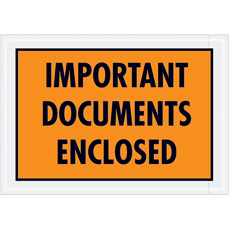 "Important Document Enclosed"Packing List Envelope, 7.5" x 5.25", Orange, 1000/Carton (PL421) image 1