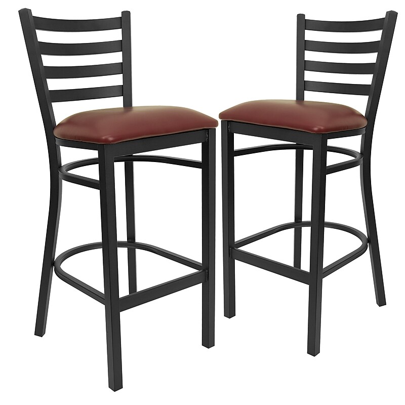 Flash Furniture HERCULES Traditional Metal Ladder Back Restaurant Barstool, Black/Burgundy, 2-Pieces/Pack (2XUDG697BBARBRV) image 1