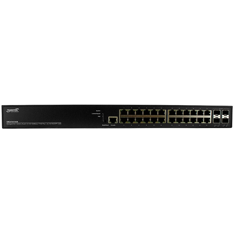 Lantronix Transition Network 24-Ports Gigabit Ethernet PoE Managed Switch, 128Gbps, Black (SM24TAT4XB-SA) image 1