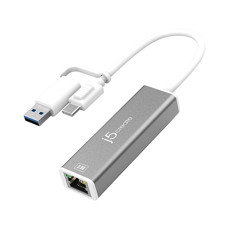 j5create USB Type-C to 2.5G Ethernet Adapter, Male to Female, Silver/White (JCE145C) image 1