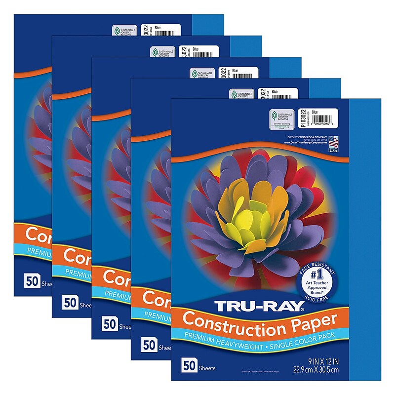 Tru-Ray 9" x 12" Construction Paper, Blue, 50 Sheets/Pack, 5 Packs/Bundle (PAC103022-5) image 1