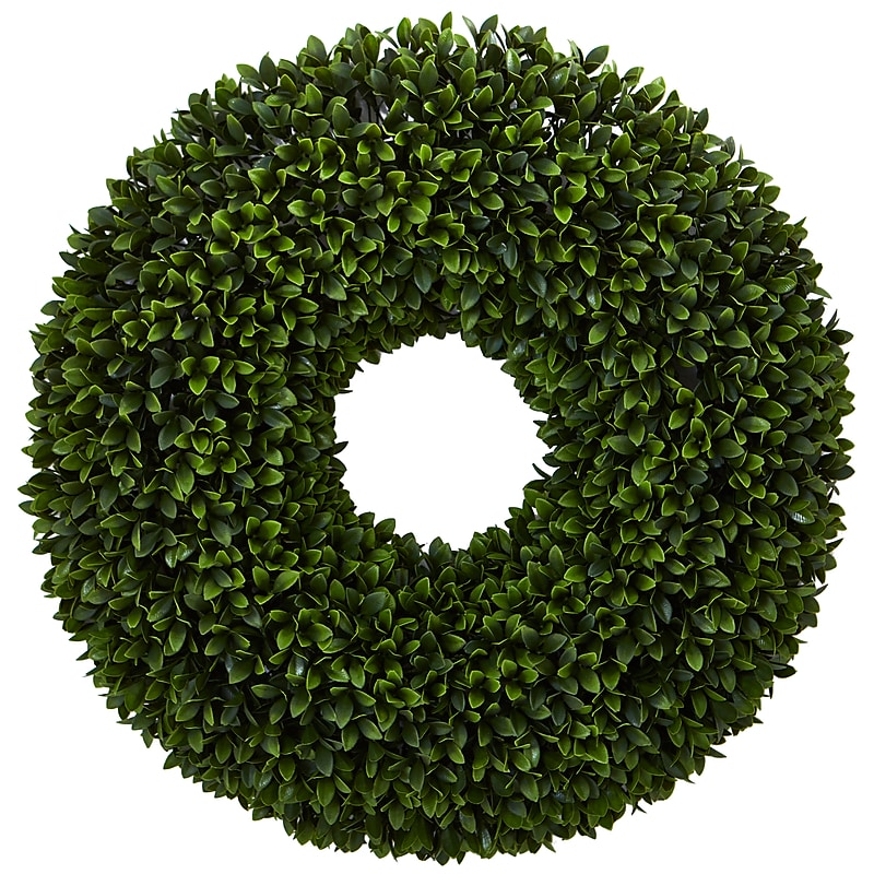 Nearly Natural 24-in Boxwood Artificial Wreath (4350) image 1
