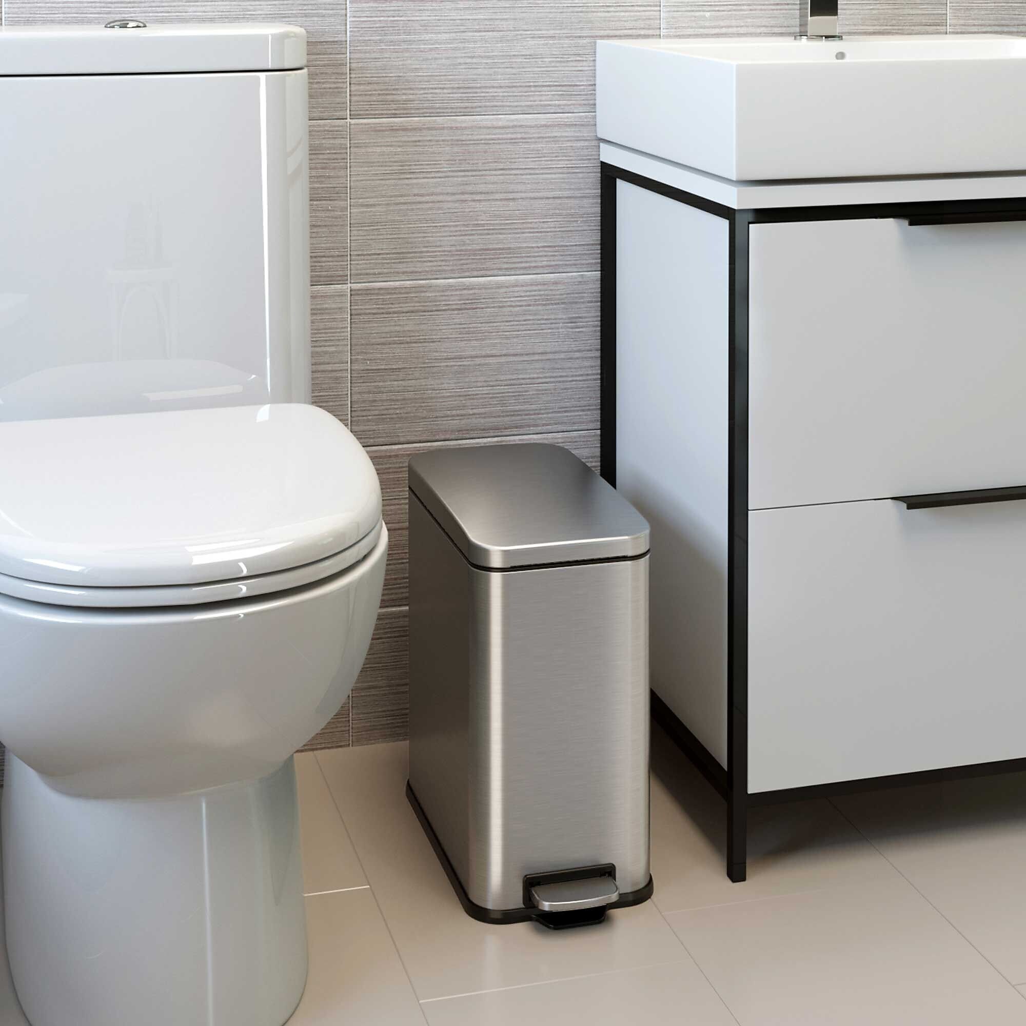 iTouchless SoftStep Stainless Steel Slim Step Trash Can with AbsorbX Odor Control System, Silver, 3 Gal. (PS03RSS) Sansujyuku sansujyuku.com