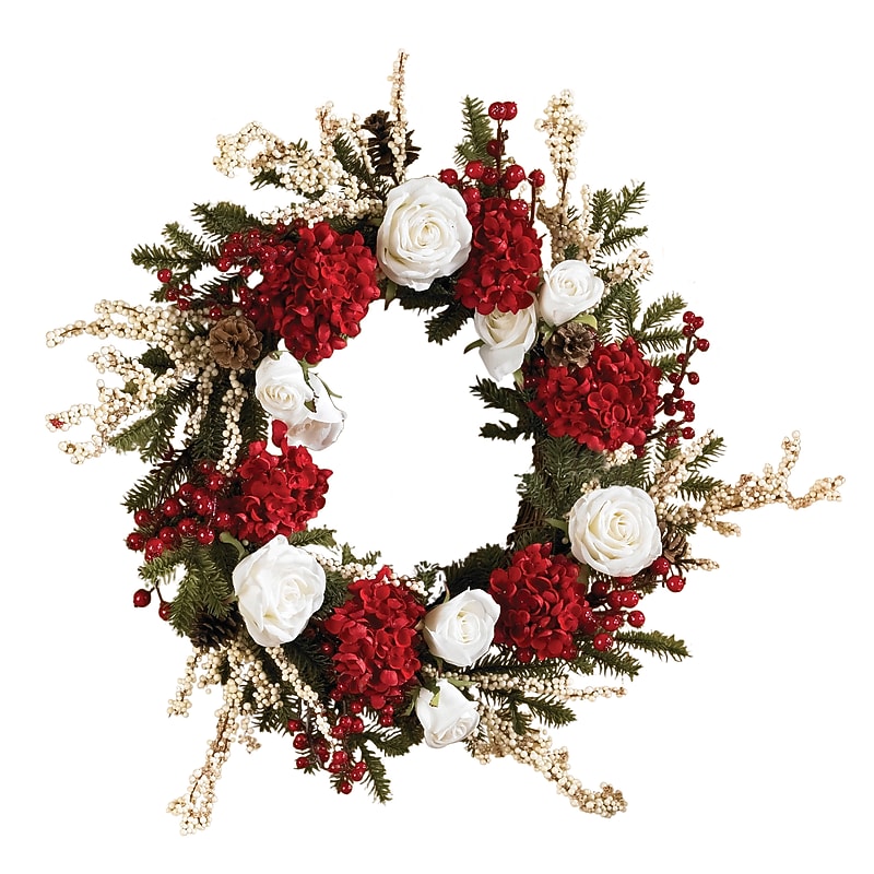Nearly Natural 4899 24" Hydrangea with White Roses Wreath image 1