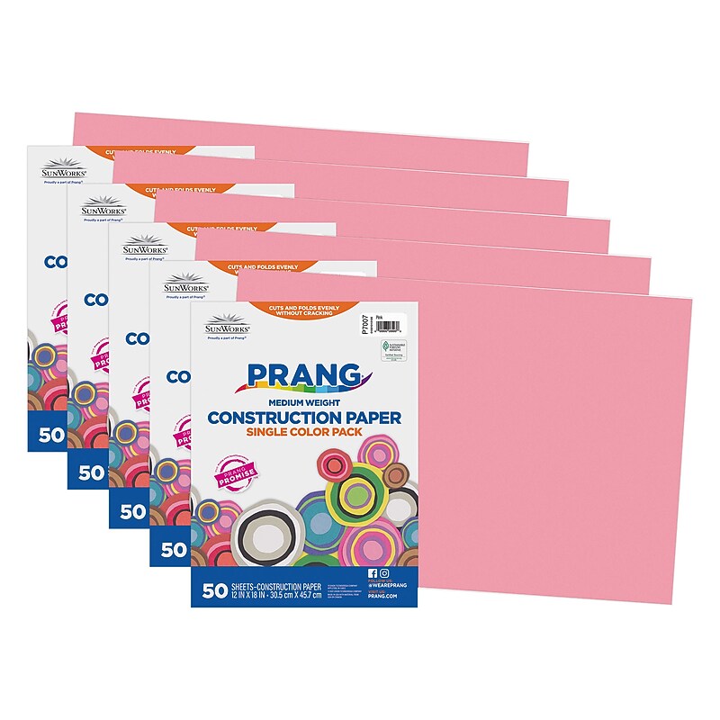 Prang 12" x 18" Construction Paper, Pink, 50 Sheets/Pack, 5 Packs/Bundle (PAC7007-5) image 1