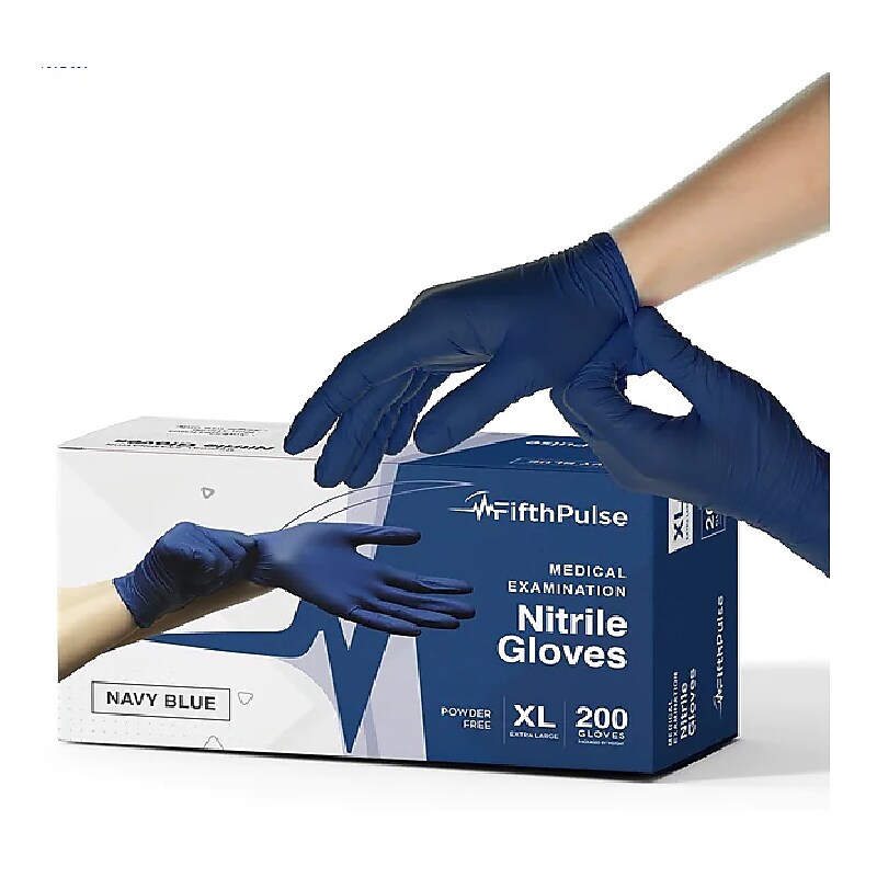 FifthPulse Powder Free Nitrile Gloves, Latex Free, X-Large, Navy Blue, 200/Box (FMN100422) image 1
