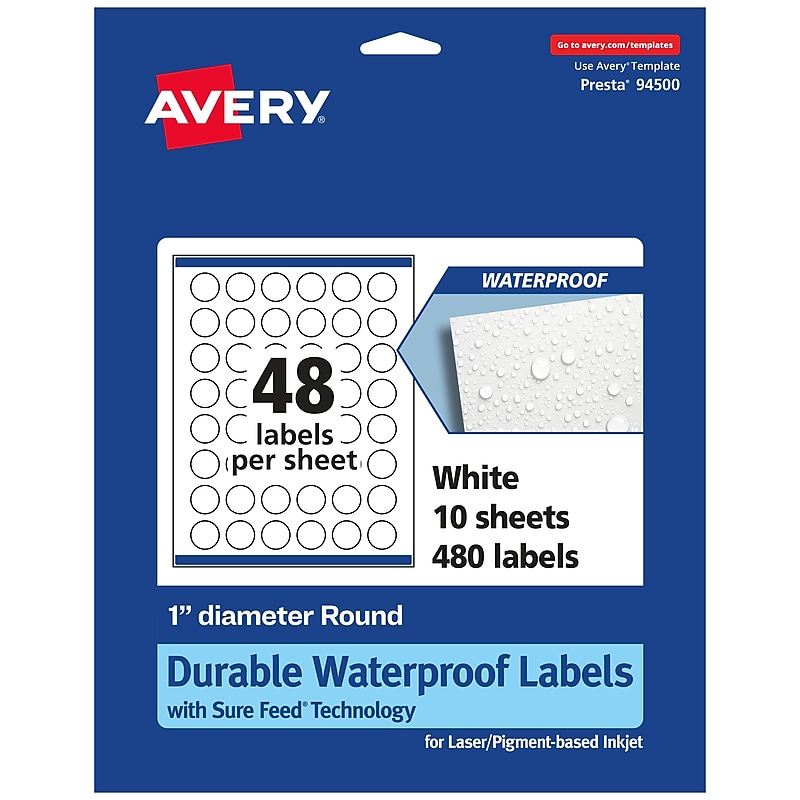 Avery Laser/Inkjet Round Multipurpose Labels, 1" Dia., 480 Labels/Pack (94500) image 1