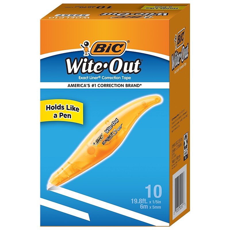 BIC Wite-Out Exact Liner Correction Tape, White, 10/Pack (WOELP10) image 1
