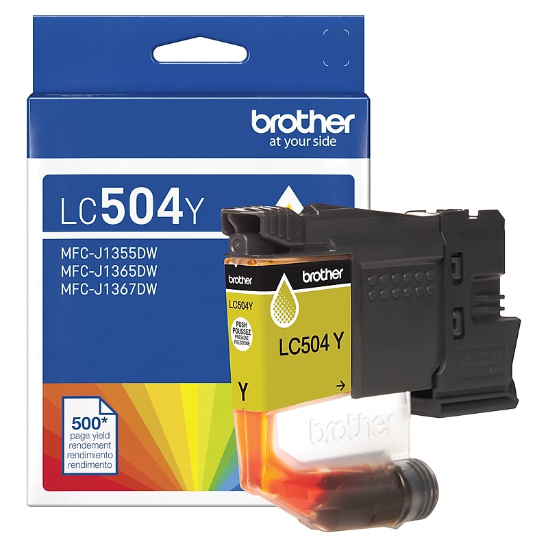Brother LC504 Yellow Standard Yield Ink Cartridge, Prints up to 500 Pages (LC504Y) image 1