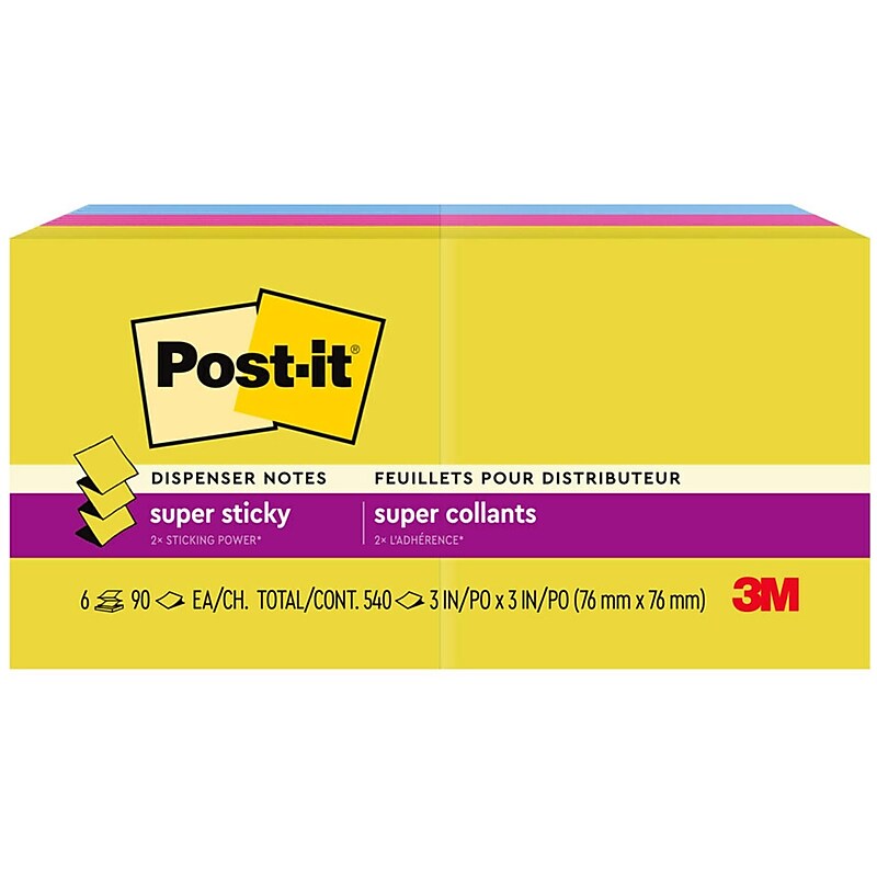 Post-it Pop-up Super Sticky Notes, 3" x 3", Summer Joy Collection, 90 Sheets/Pad, 6 Pads/Pack (R330-6SSJOY) image 1