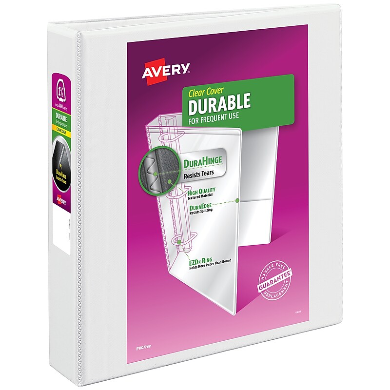 Avery Durable 1 1/2" 3-Ring View Binders, D-Ring, White (09401) image 1