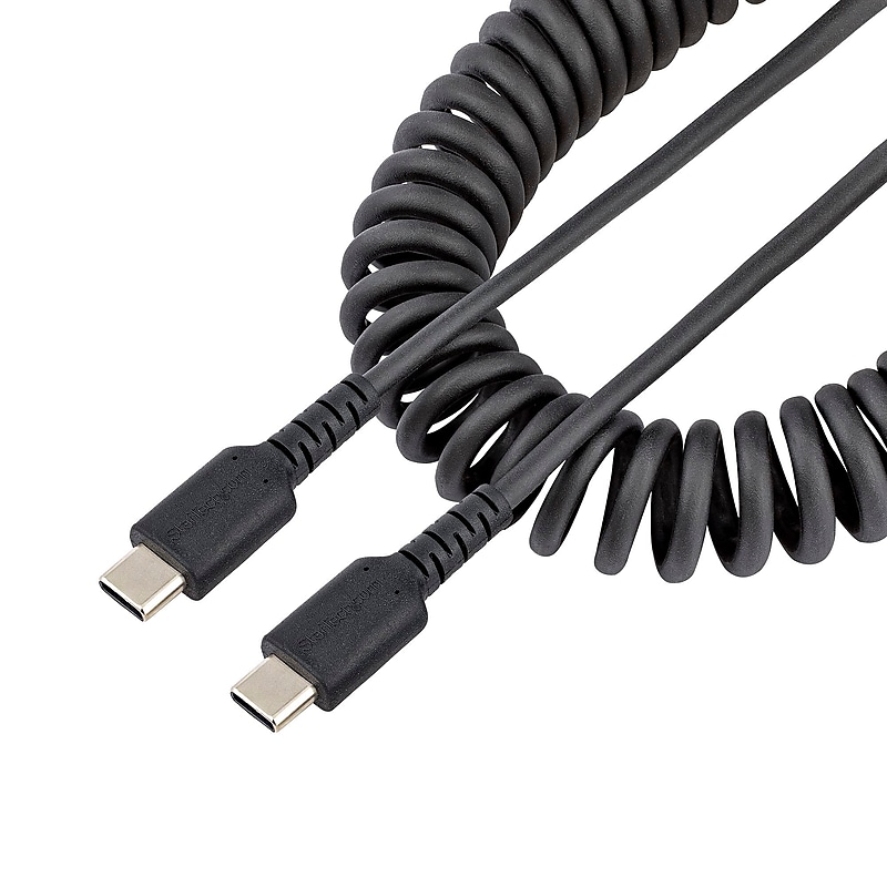 StarTech.com 3.3ft USB-C Heavy Duty Coiled Cable, Male to Male, Charge/Sync, Black (R2CCC-1M-USB-CABLE) image 1