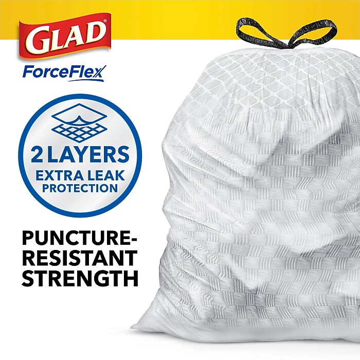Glad ForceFlex Tall Kitchen Drawstring Trash Bags, 13 Gallon