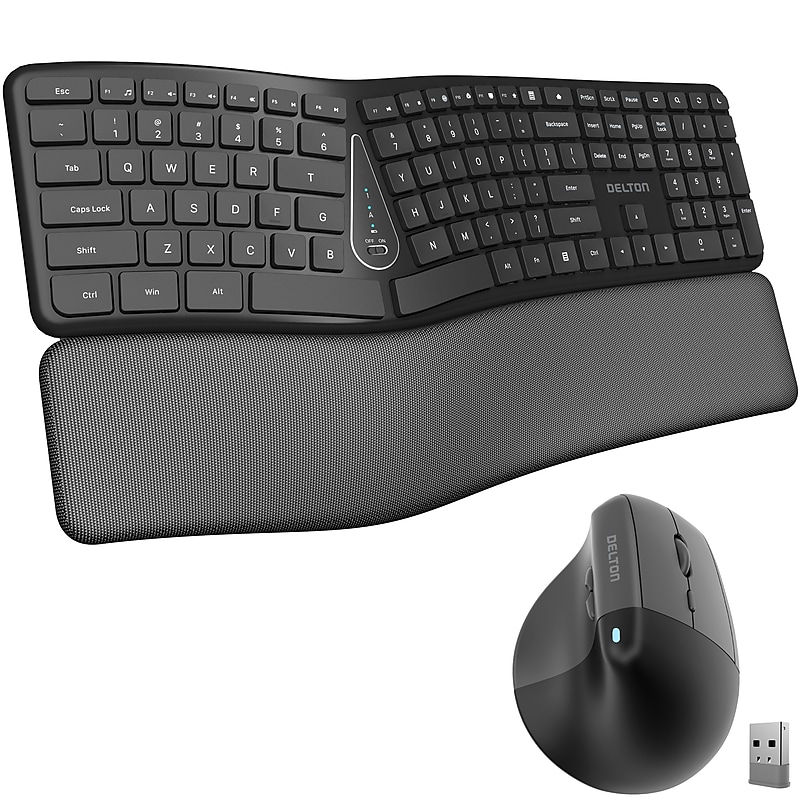Delton KB250/S38 Wireless Ergonomic Keyboard and Optical Mouse Combo, Black (DKME250S38-WB) image 1
