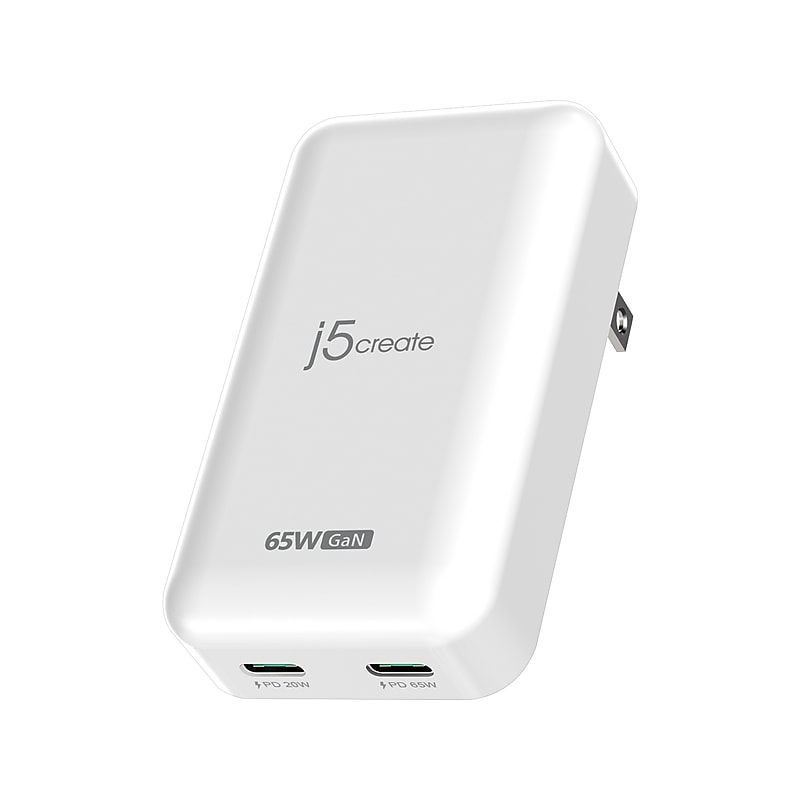 j5create 65W USB-C 2-Port GaN PD Charger, White (JUP2465) image 1