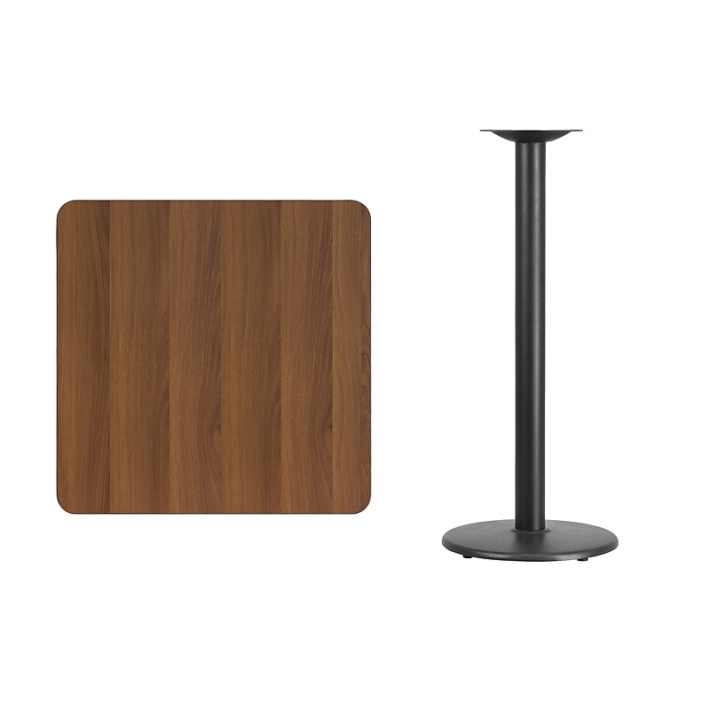 Flash Furniture 30" Square Laminate Table Top with 18'' Round Bar-Height Table Base, Walnut (XUWA3030TR18B) image 1