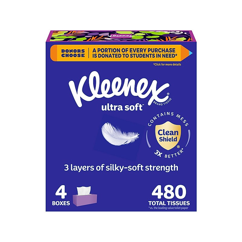Kleenex Ultra Soft Facial Tissue, 3-Ply, 120 Tissues/Box, 4 Boxes/Pack (54316) image 1