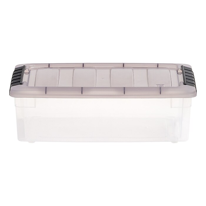 Iris 5.8 Quart Stack and Pull Plastic Latching Storage Bin, Clear
