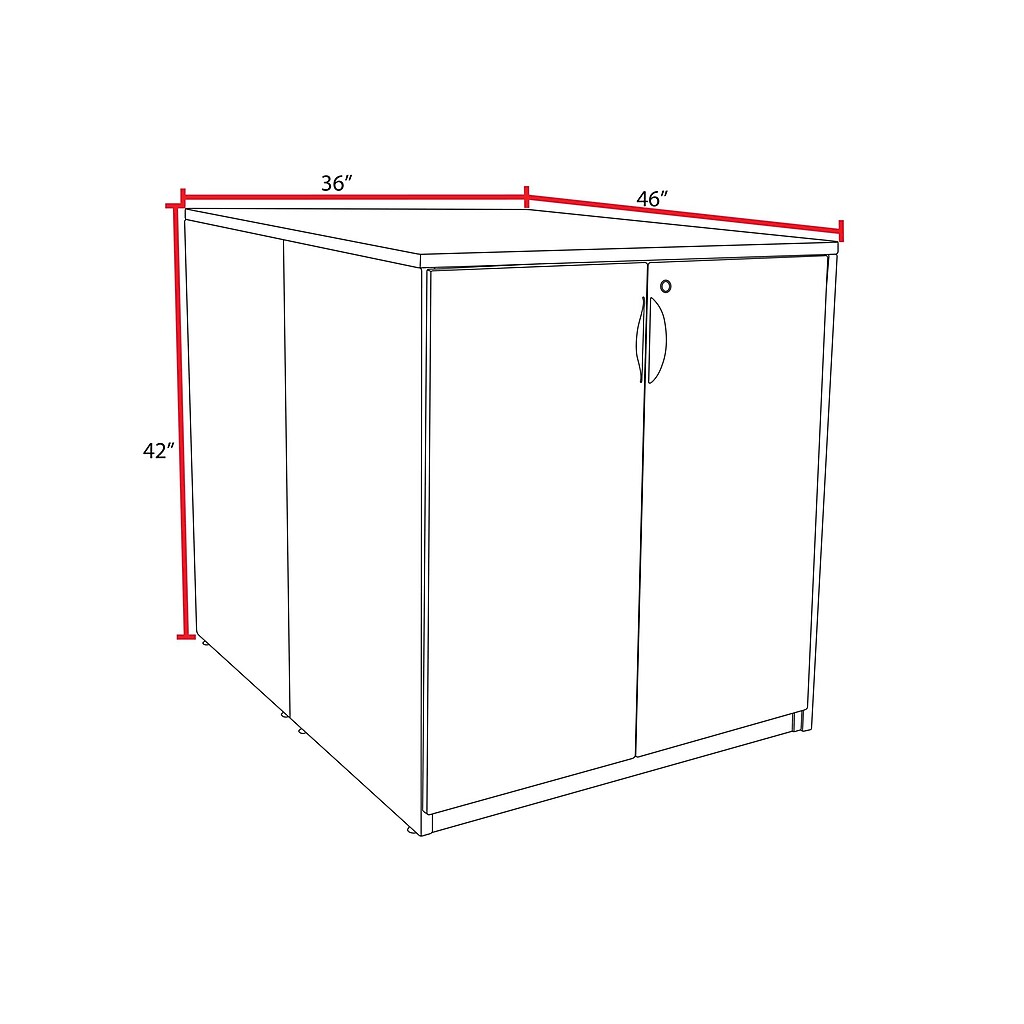 Dimension diagram of cabinet: 42 in height, 46 in width, 36 in depth
